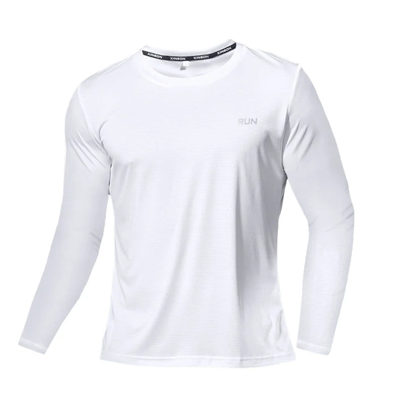 Camiseta de manga larga de seda de hielo de verano para hombre, nueva camiseta de 2023, de secado rápido, transpirable, con aire acondicionado, protección solar para exteriores, para correr.