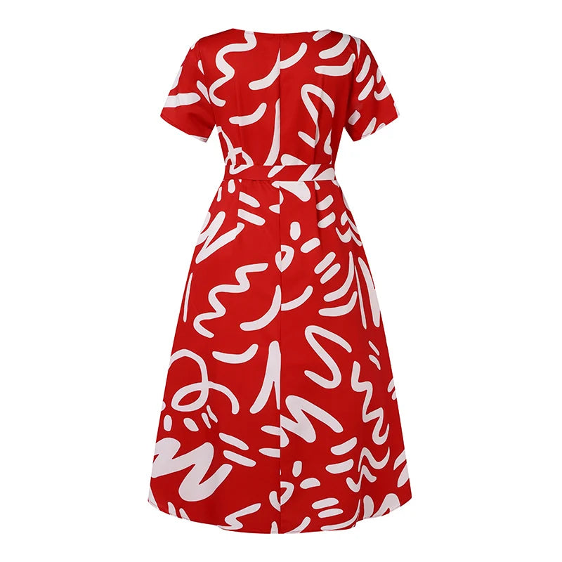 Plus Size 5XL VONDA Summer Women Dress 2024 Fashion Belted Maxi Long Party Dress Vintage Printed Sundress Casual Vestidos Robe