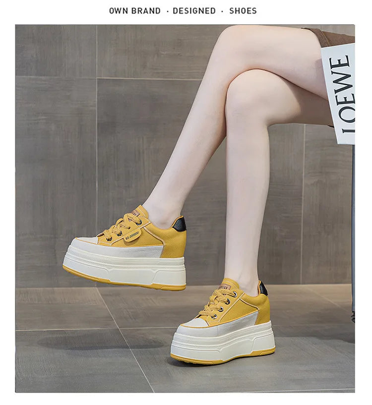 Fujin 9cm Cow Suede Genuine Leather Women Vulcanized Shoes Platform Wedge Skate Boarding High Brand Heels Casual Summer Shoes