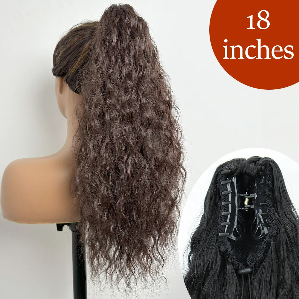 34inches Synthetic Ponytail Hair Extension Clip in Fake Wig Hairpiece Blonde Wrap Around Pigtail Long Smooth Overhead Pony Tail