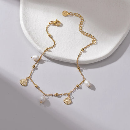 Uzone moda grânulo pingente tornozelo corrente pulseira na perna pé de aço inoxidável ajustável charme pés corrente para mulher jelwery presente