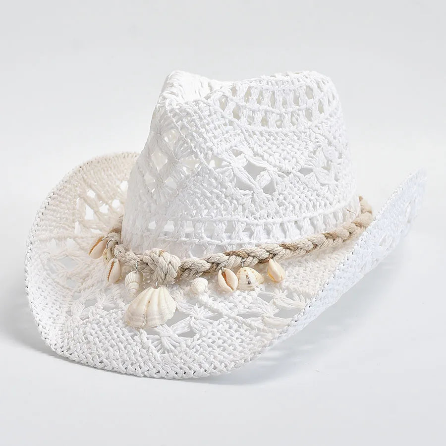Summer Hand-Woven Straw Hat for Women Shell Decoration Holiday Beach Sun Hat Panama Hat for Women