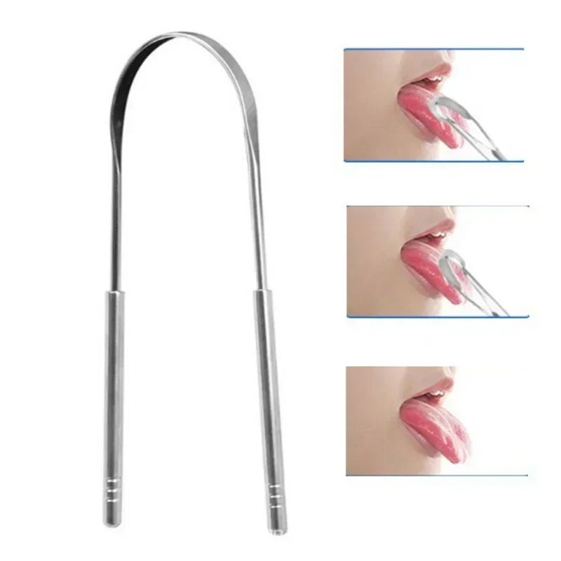 1/2/4 Pcs Reusable Stainless Steel Useful Tongue Scraper Cleaner Fresh Breath Cleaning Coated Tongue Oral Hygiene Care Tools