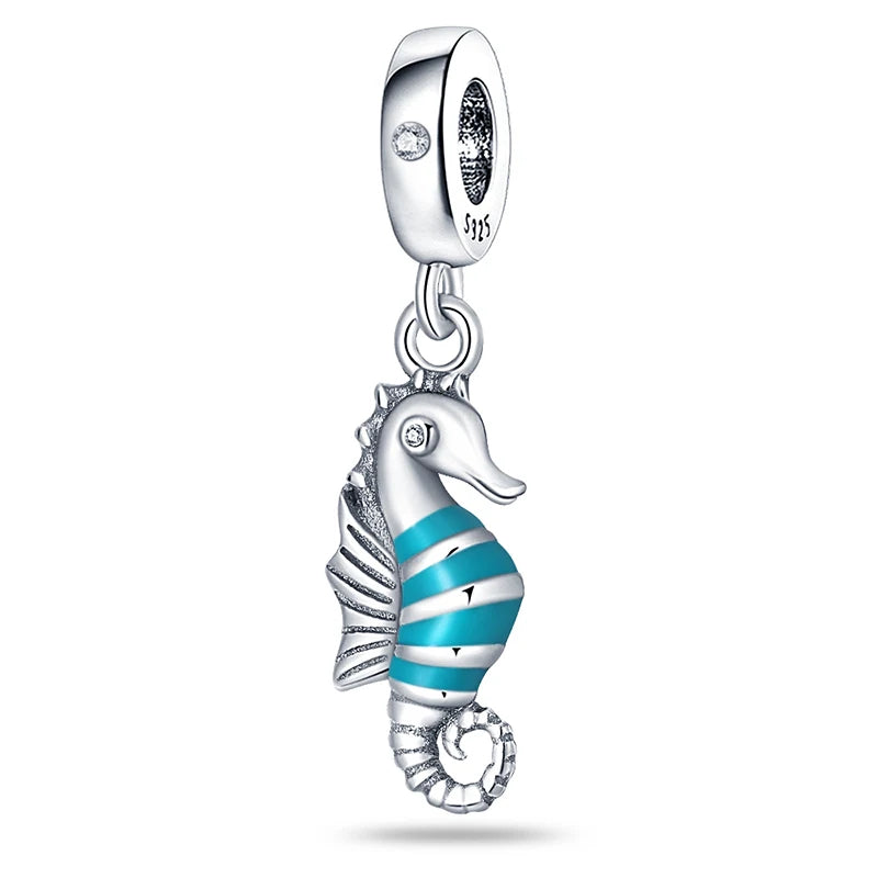 Ocean Series - Original Genuine 925 Sterling Silver Turtle Crab Mermaid Charm Beads Suitable for 3mm Bracelet DIY Making Pendant