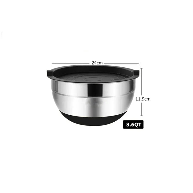 Mixing Bowls with Lids and Non-Slip Bases, Stainless Steel Mixing Bowls Set for Baking, Nesting Storage Bowls, JT227, 6 Pcs