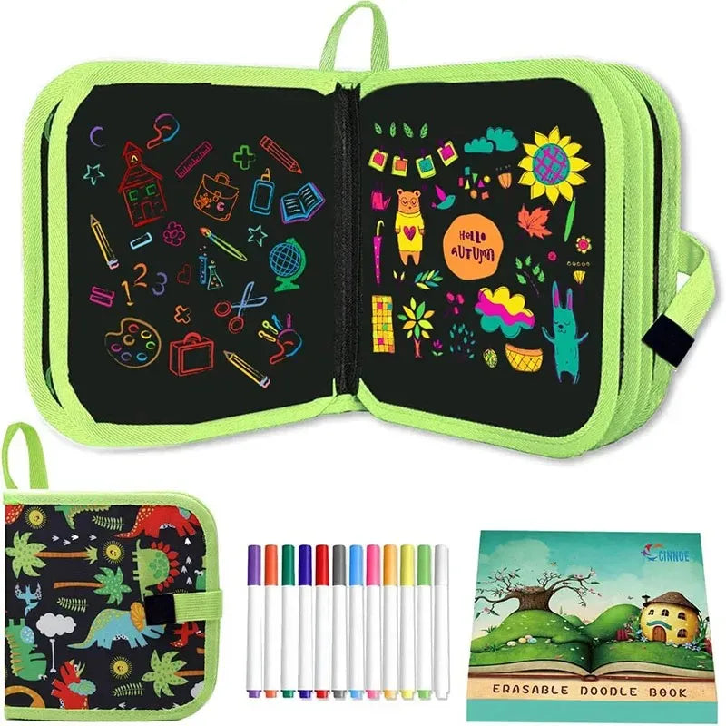 Livro de Desenho Apagável para Crianças e Bebês – Blocos de Desenho Reutilizáveis com 12 Canetas Aquareláveis – Brinquedo Pré-Escolar e Kit de Escrita e Pintura para Viagens