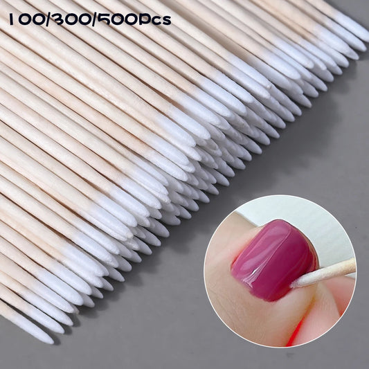 Clavos de madera, hisopos de algodón, bastoncillos de limpieza de madera, corrector de manicura, quitaesmalte, cabezal de algodón de 10 cm, 100 unidades, 300 unidades, 500 unidades 