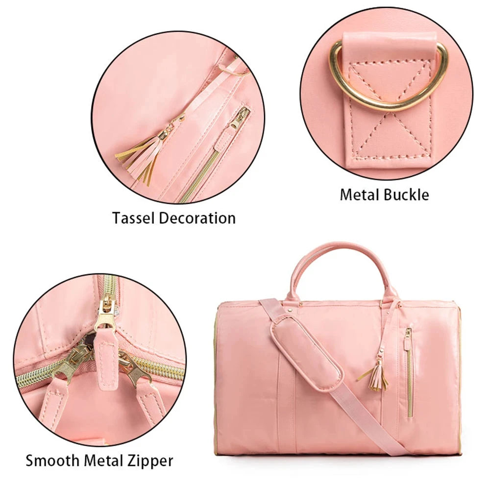 1pc Foldable Women's Travel Convenient Carry-on Clothing Bag Large PU Leather Duffel Bag Women's Business Travel Bag