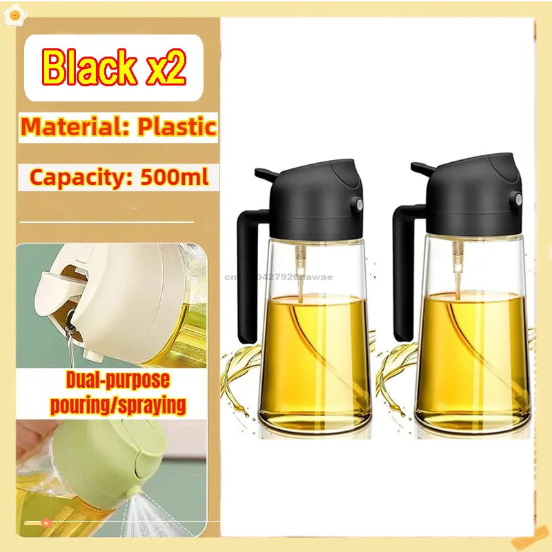 2 in1 Oil Spray Bottle Plastic Kitchen Barbecue Cooking Olive Oil Dispenser Oil Jar Baking Vinegar Soy Sauce Spray Container