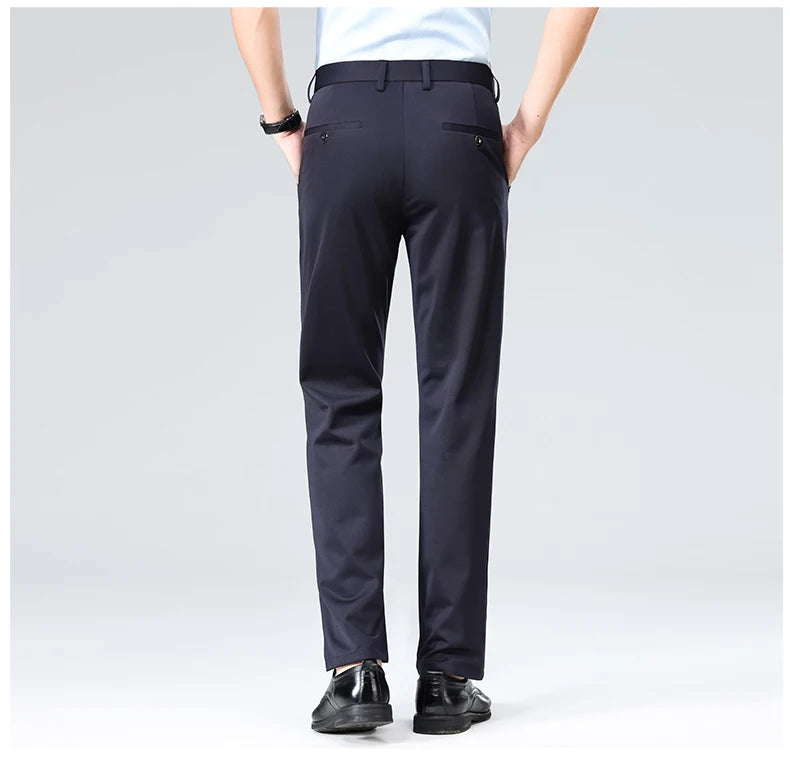 Pantalones de talla grande para hombre, pantalones de traje de negocios, pantalones de vestir formales elásticos, pantalones negros clásicos para hombre grande