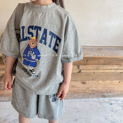2pcs Summer Baby Clothes Set Children Boy Girl Cartoon Bear T-shirts and Shorts Suit Kid Casual Top Bottom Outfits Tracksuits
