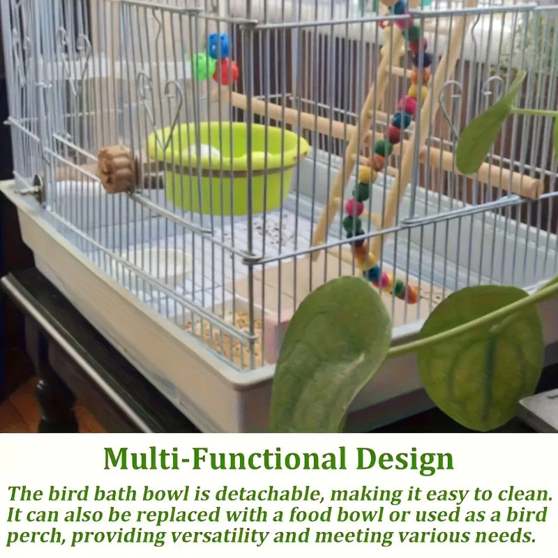 Small Bird Cage Bath Tub with Mounting Ring Bright Green Plastic Bowl for Parrot Canary Bathing Feeding 12cm Diameter