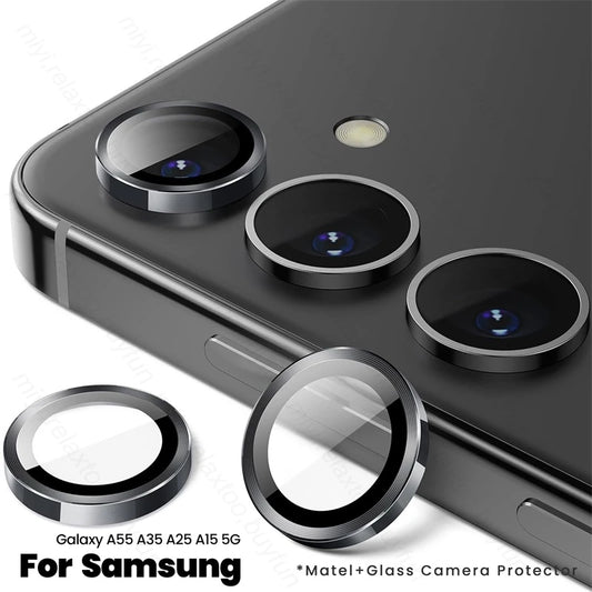 Anillo Matel + Película de vidrio templado para lente de cámara de teléfono móvil para Samsung Galaxy A55, A35, A25, A15 5G, Samsung A 55, 35, 25, 15, 2024