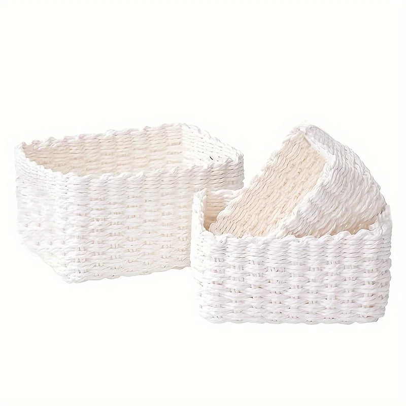 3pcs Paper Rope Storage Baskets for Organizing Container Bins for Shelves Cupboards Drawer,Small Woven Basket,Multifunctional