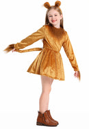 2025 New Arrival Animal King Halloween Cosplay Toddler Lion Dress Up With Headband Lion Dress Girls Lioness Costume