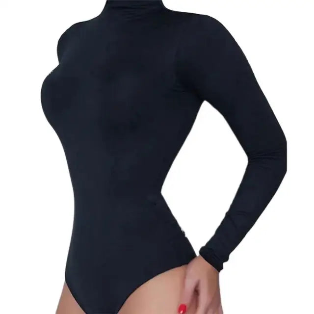 Women's One-Piece Monochrome Jumpsuit, High Neck Briefs, Sexy Sculpting, Hip Wrap, Stretch, Yoga 