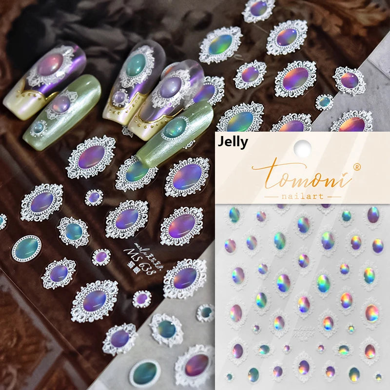 Flash Dreamy Chinese Flower Window Butterfly Glazed Rococo Geometric Frame Stamp Embossed Relief Nail Art Sticker Manicure Decal