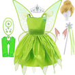 Girls Disney Party Dresses Fairy Tiana Costume for Girl Tinkerbell Children Clothing Princess Elf Birthday Ball Gown Wing Dresse
