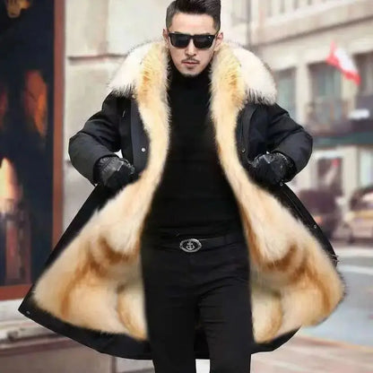 Abrigo de piel sintética Parker para hombre, cálido y nuevo de invierno, de una pieza, de piel sintética de visón, de longitud media.