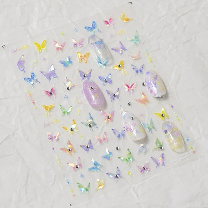 Colorful Pink Gradual Moon Star Cloud Butterfly Rhinestone 5D Soft Embossed Relief Nail Art Sticker 3D Decal Decoration Manicure