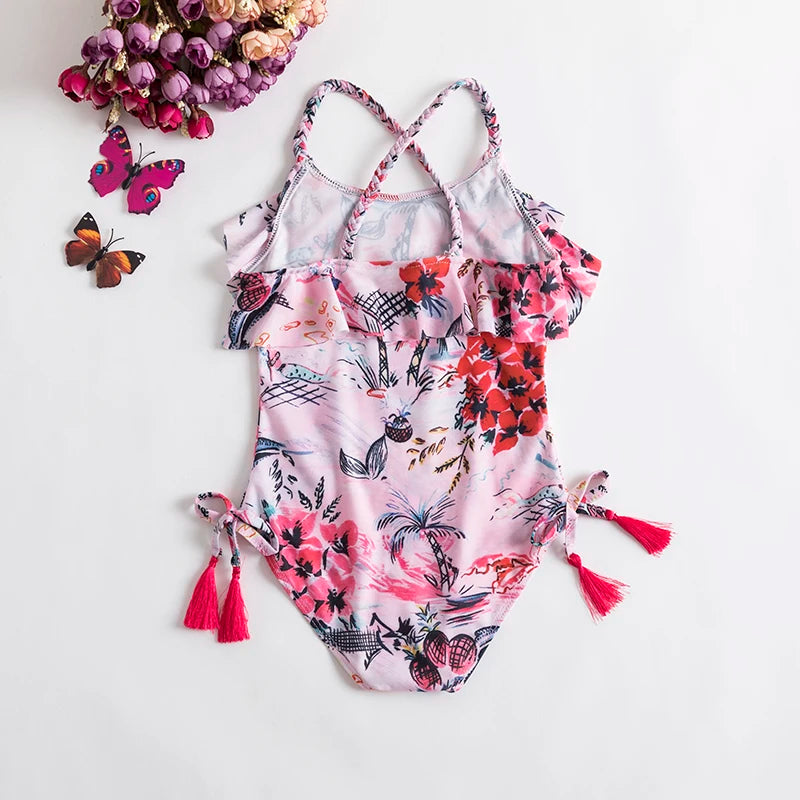 Trajes de baño de una pieza para niñas de 1, 2, 3, 4 y 5 años, estampados, para playa, verano, con lazo