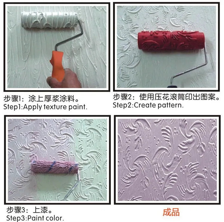 Decorative Paint Roller Pattern Embossed Texture Painting Tools for Wall Rubber Airless Pintura Machine Household Brush EG321T