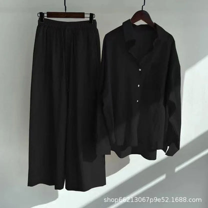 Plus size 2024 amazon mais vendido feminino vintage plus size algodão camisa de linho terno cintura alta solto ajuste calças 2 peça conjunto