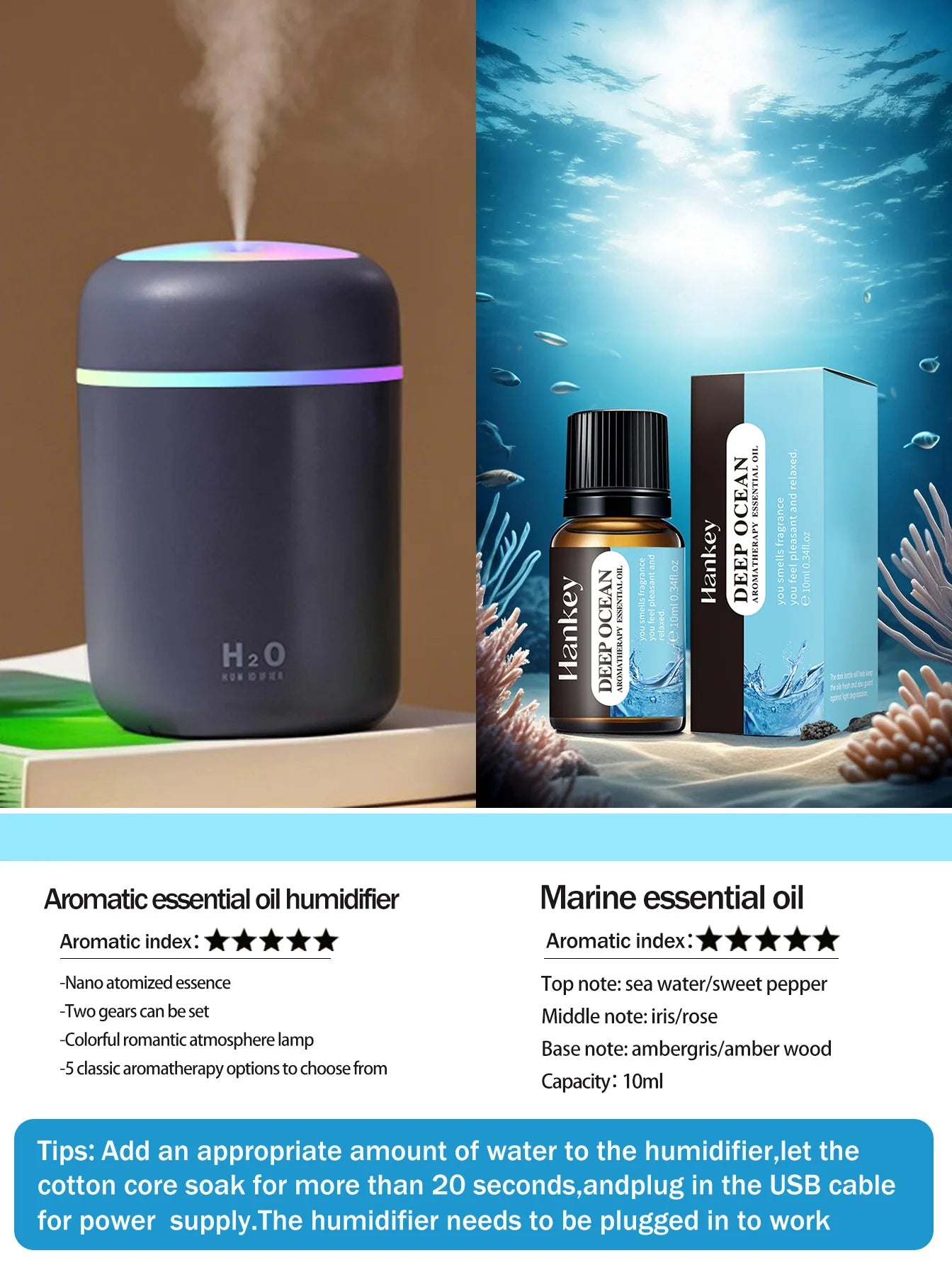 300ml Aromatherapy Diffuser Humidifier Air Purifier Car Home Use Seven-color Light Aromatherapy Essential Oil