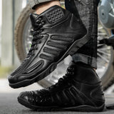 Men's Leather Upper Mountain Racing Locomotive Shoes Cool Off-Road Motorcycle Boots with Low-Cut Protection and Anti-Collision