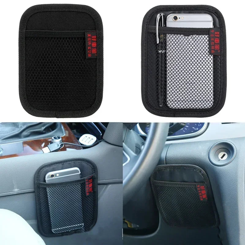 Car Leather Mesh Bag Oxford Fabric Storage Net Bags Car Interior Organizer Phones Coins Keys Storage Auto Stowing Tidying Tools