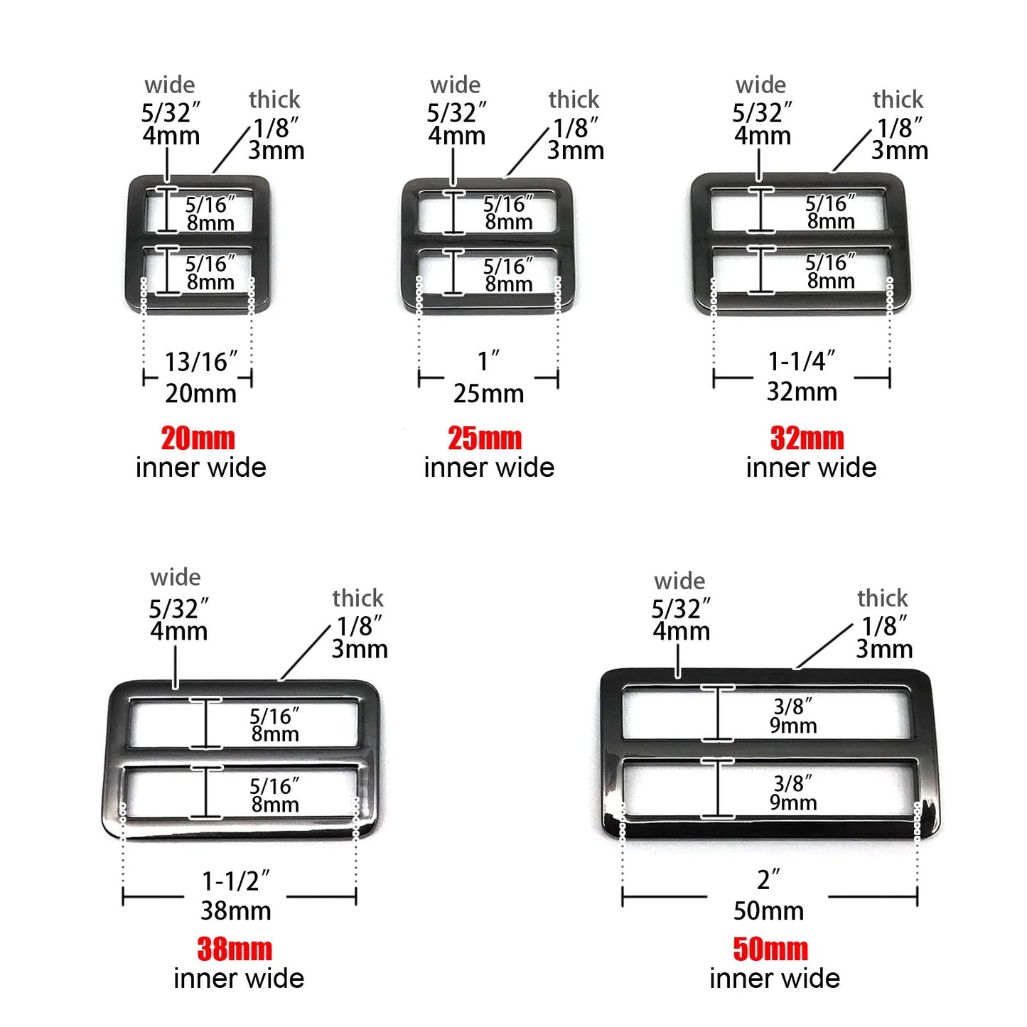 Metal High Quality Thickened Leather Bag Shoulder Strap Belt Web Rectangle Adjust Tri-glide Pin Roller Buckle Slider Loop O Ring