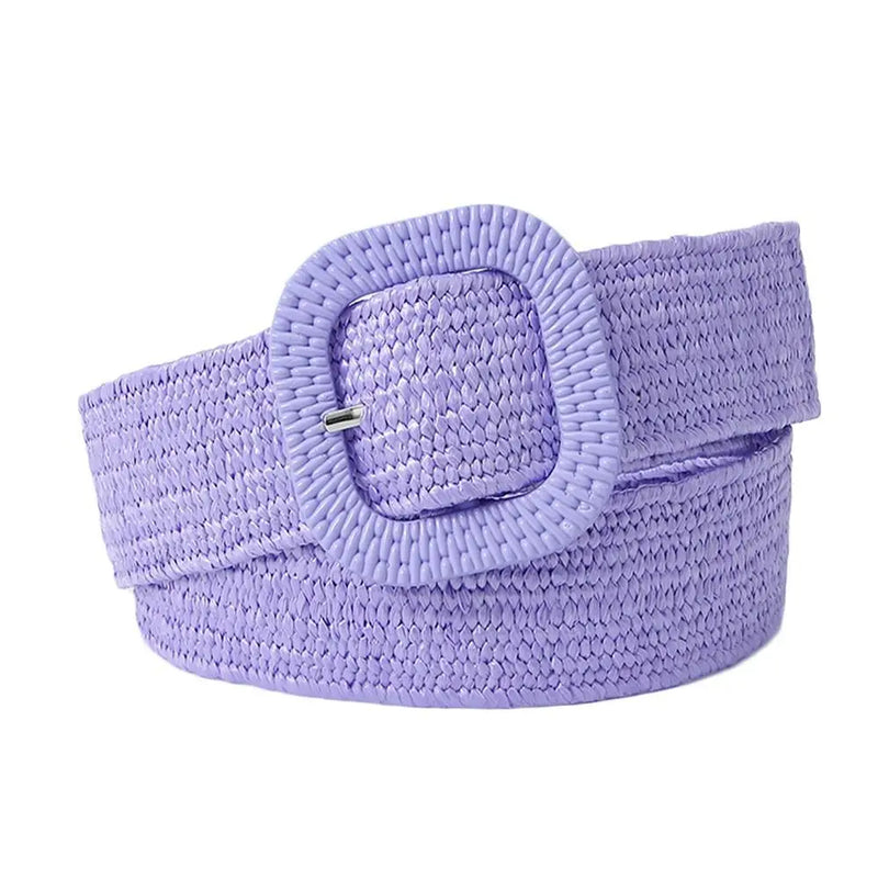 Bohemian Braided Belts for Women Summer Patchwork Straw Woven Belt Wide Waistband Fashion Female Square Buckle Waist Belt
