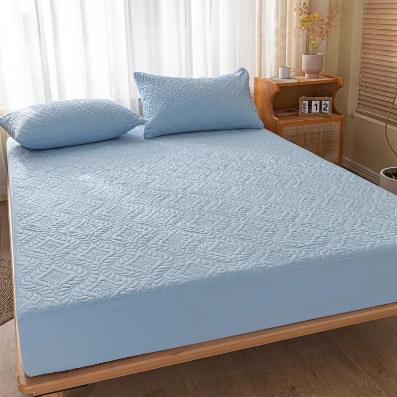 Waterproof Quilted Mattress Cover - Cotton Top, Antibacterial Fiber Fill, TPU Waterproof Layer - A-Class Health Standard