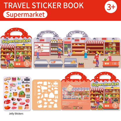 Kids' Reusable DIY Sticker Books Multi-Theme Bubble Sticker Jelly Stickers Portable Montessori Sticker Toy Gifts for Children