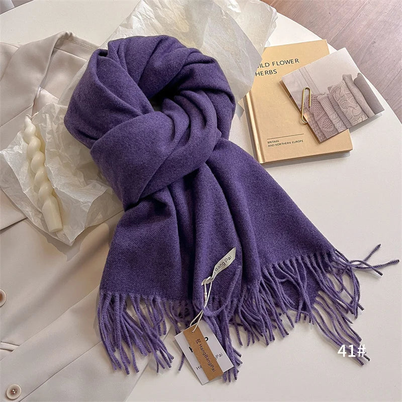 New Winer Warm Cashmere Scarf for Women Fashion Solid Thick Blanket Pashmina Shawl Wrap Female Bufanda Echarpe Foulard 2024