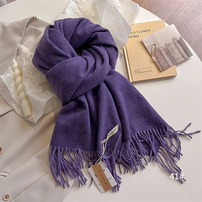 New Winer Warm Cashmere Scarf for Women Fashion Solid Thick Blanket Pashmina Shawl Wrap Female Bufanda Echarpe Foulard 2024