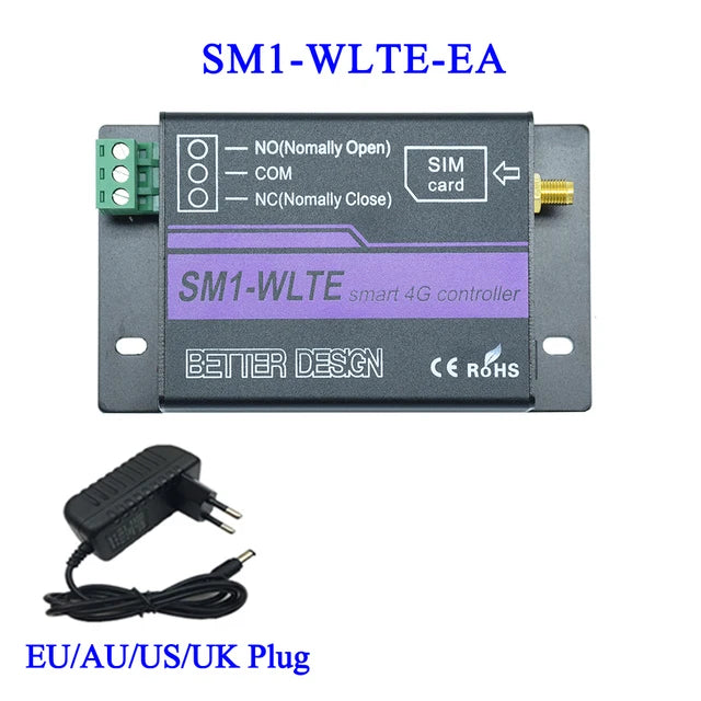 Lte 4g gsm interruptor de alimentação remoto 1 ch gsm relé controlador SM1-WLTE chamada sms controle app bloqueio do motor abridor portão