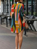 Women's Plus Size Colorful Geometric Print Casual Front Button Long Sleeve Shirt Beach Vacation Bikini Cover-Up