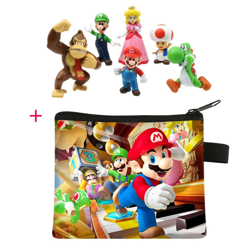 Figuras de acción de Super Mario Bros. de PVC, set de 6 unidades, Luigi, Yoshi, Donkey Kong, Mushroom, para niños, regalos de cumpleaños