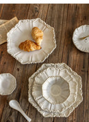 Elegant Classical Plate French Retro Ceramic Dishes Home Plate Rice Bowl Party Tableware Set White Lace Embossed Dinner Plate