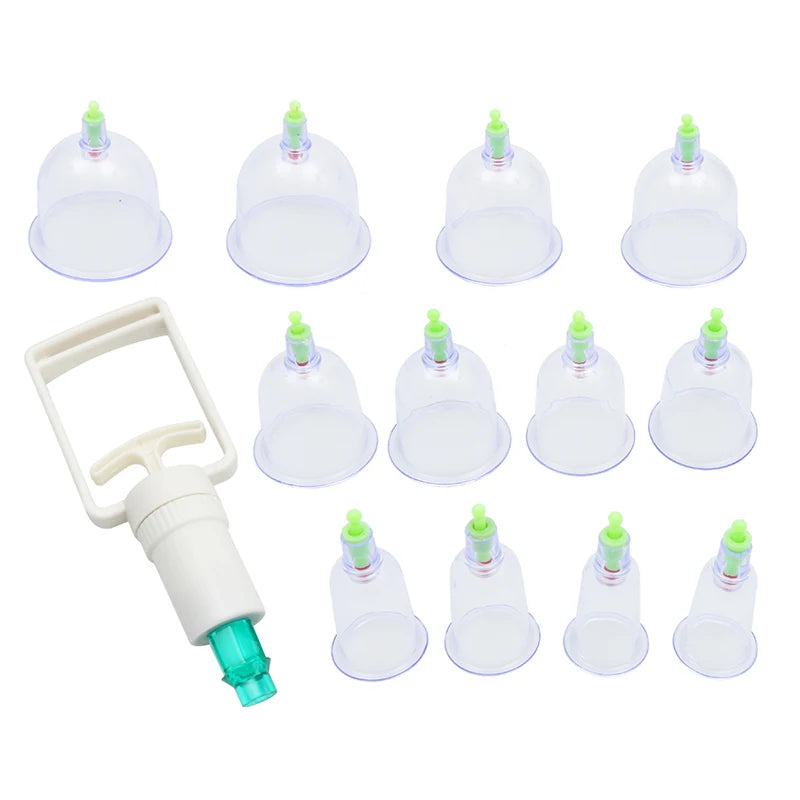 12Pcs Vacuum Cupping Sets with Pumping Gun Suction Cups Back Massage Body Cup Detox Anti Cellulite Cans Healthy Care Jars