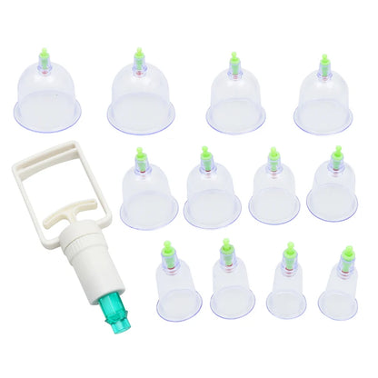 12Pcs Vacuum Cupping Sets with Pumping Gun Suction Cups Back Massage Body Cup Detox Anti Cellulite Cans Healthy Care Jars