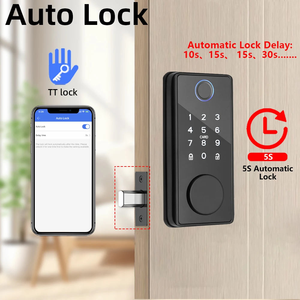 RAYKUBE DS01 BLE TT Lock Smart Fingerprint Deadbolt Lock with Latch/Door Sensor Auto Lock Key/Password/Card/ TT Lock APP Unlock