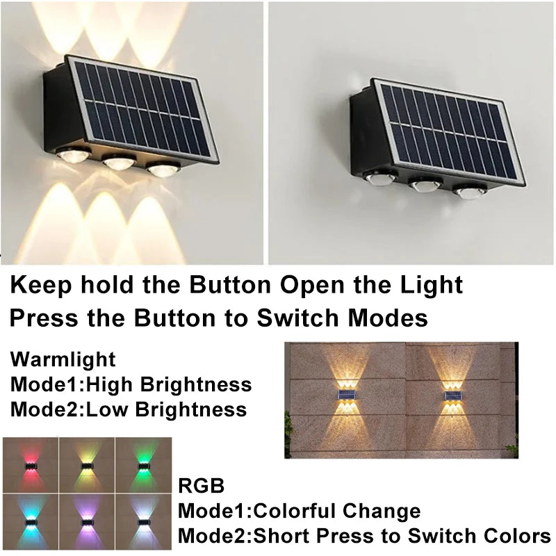 4/6/8LED Solar Wall Spotlight Outdoor Upper And Lower Lighting Solar Powered Waterproof Streetlight for Balcony Courtyard Garden