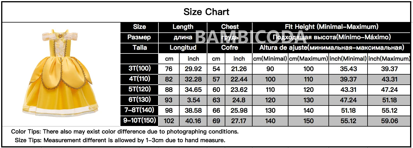 2025 Cosplay Belle Princess Dress Girls Dresses For Beauty and beast Party Clothing Magic stick crown Costume 3-12Y