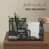 Mesh Desk Organizer Office Supplies Caddy with Pencil Holder and Storage Baskets for Desktop Accessories, 3 Compartments, Black