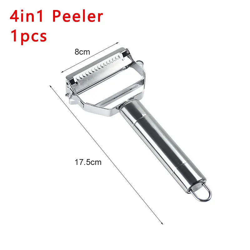 4in1 Vegetable Peeler Stainless Steel Melon Planer Multiple-Function Double-Head Peeler Household Kitchen Cucumber Slicer Tool