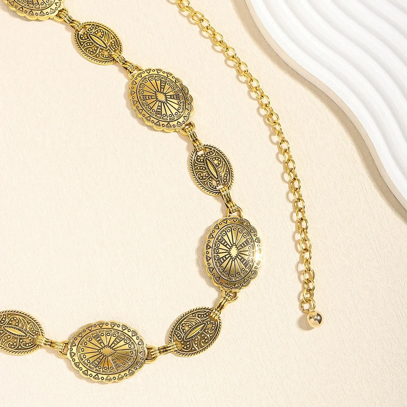 1/2pcs Retro Style WOMEN'S Metal Waist Chain Accessories Decorative Circle Carved Chain Belt High Style Accessories