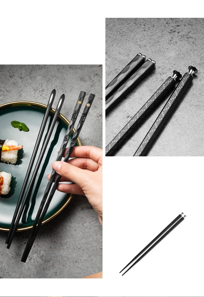 5Pairs Janpanese Reusable Chopsticks Black Sushi Sticks For Food Noodles Alloy Chinese Korean Chopsticks Kitchen Tableware