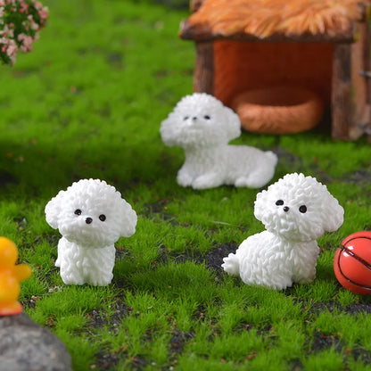 Mini figuras de perro Bichón Frisé, manualidades en miniatura para jardín de hadas, bricolaje, dormitorio infantil, sala de estar, coche, decoración de escritorio para el hogar